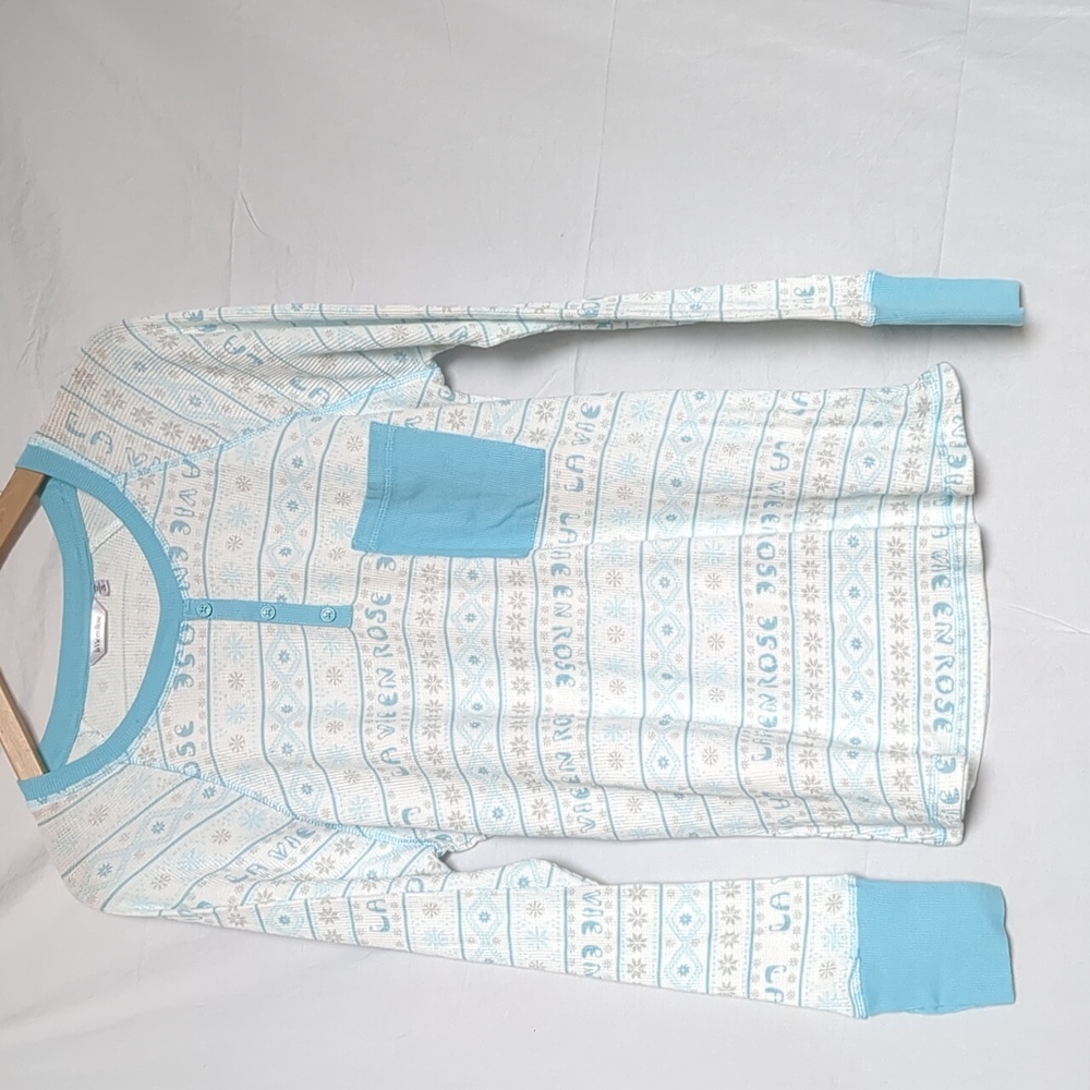 La Vie En Rose white & blue winter cotton waffle PJs snowflake top large
